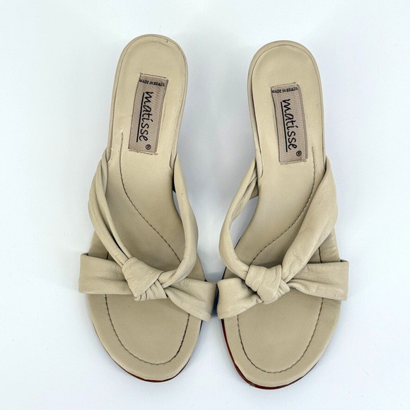 Matisse Leather Heeled Sandals Sz 7.5 Made in Brazil Y2K Retro Cone Kitten Heel - Picture 3 of 10